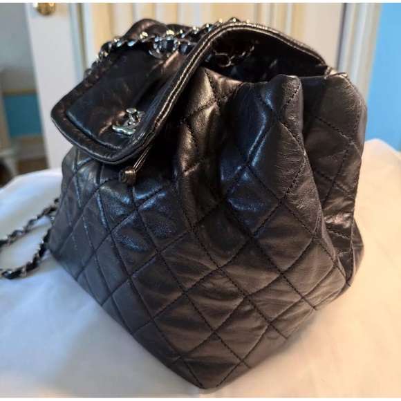 CHANEL Matelasse Backpack Bag Leather Logo Black - Picture 7 of 12